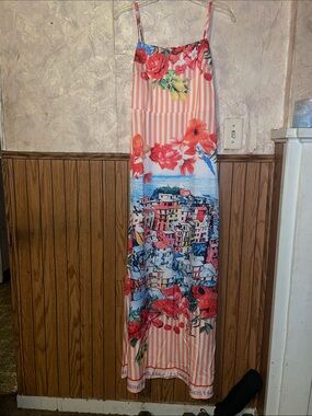 Multi color Spanish vacation loragal maxi dress (m)(nwt)
